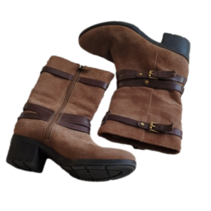 BANDOLINO Brown Suede Leather DURSAL Moto Biker Pull On Harness Boots Size 7